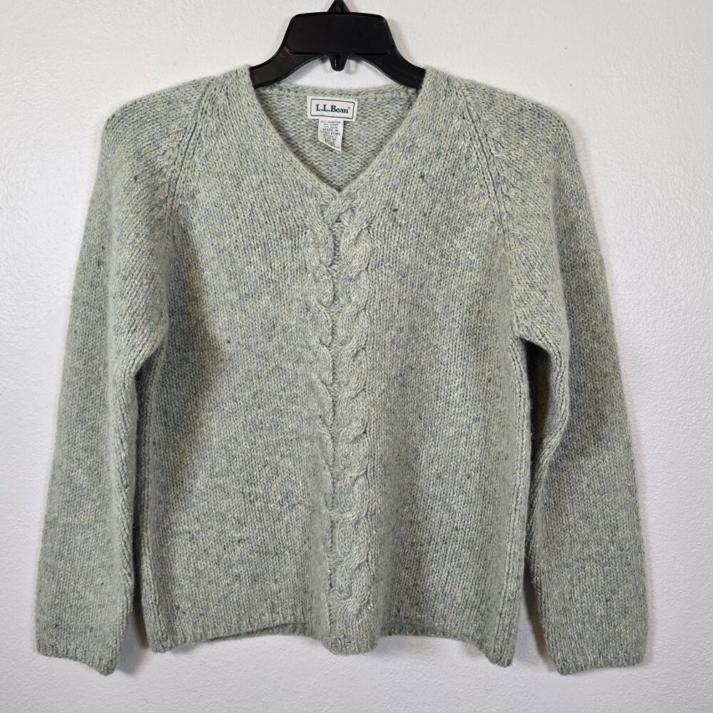 Vintage L.L. Bean Cable Knit Sweater Womens S Green Wool Mohair Blend Fisherman